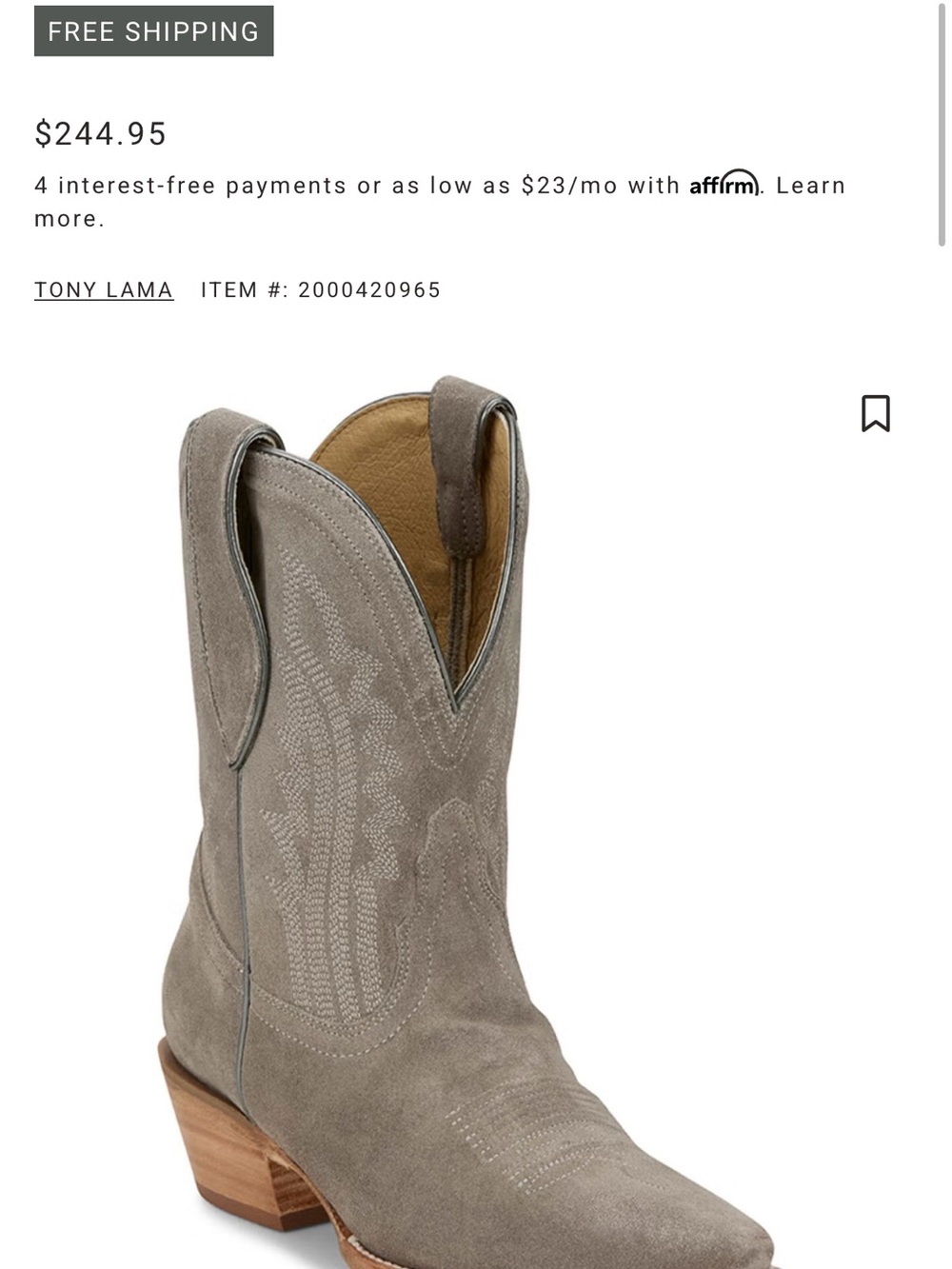 TONY LAMA WOMEN'S LEA SUEDE WESTERN COWGIRL BOOTIES - SNIP TOE - Picture 8 of 8